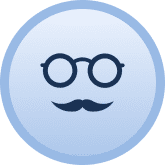 A blue circle with glasses and mustache on it.